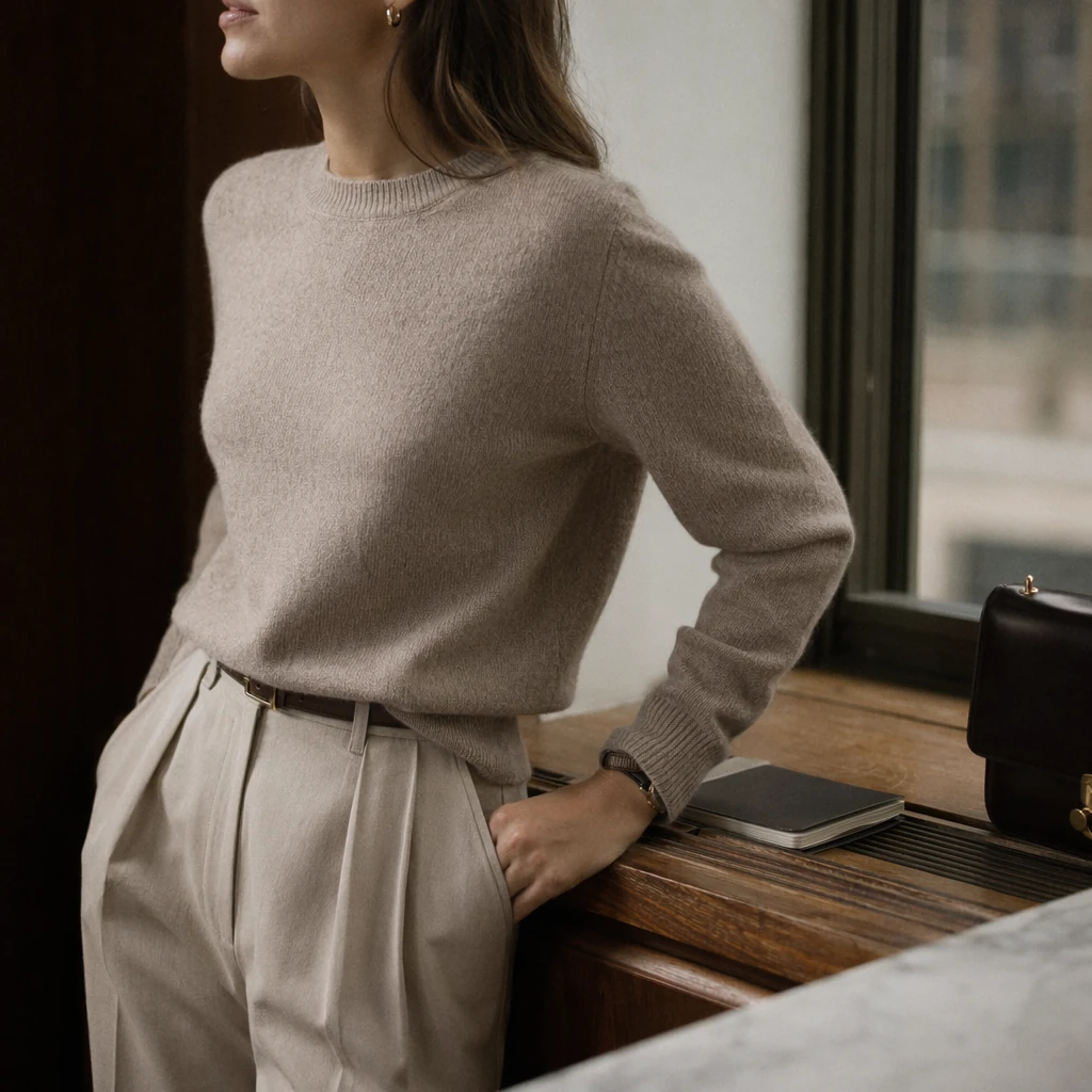 Cashmere Crewneck and Pleated Trousers